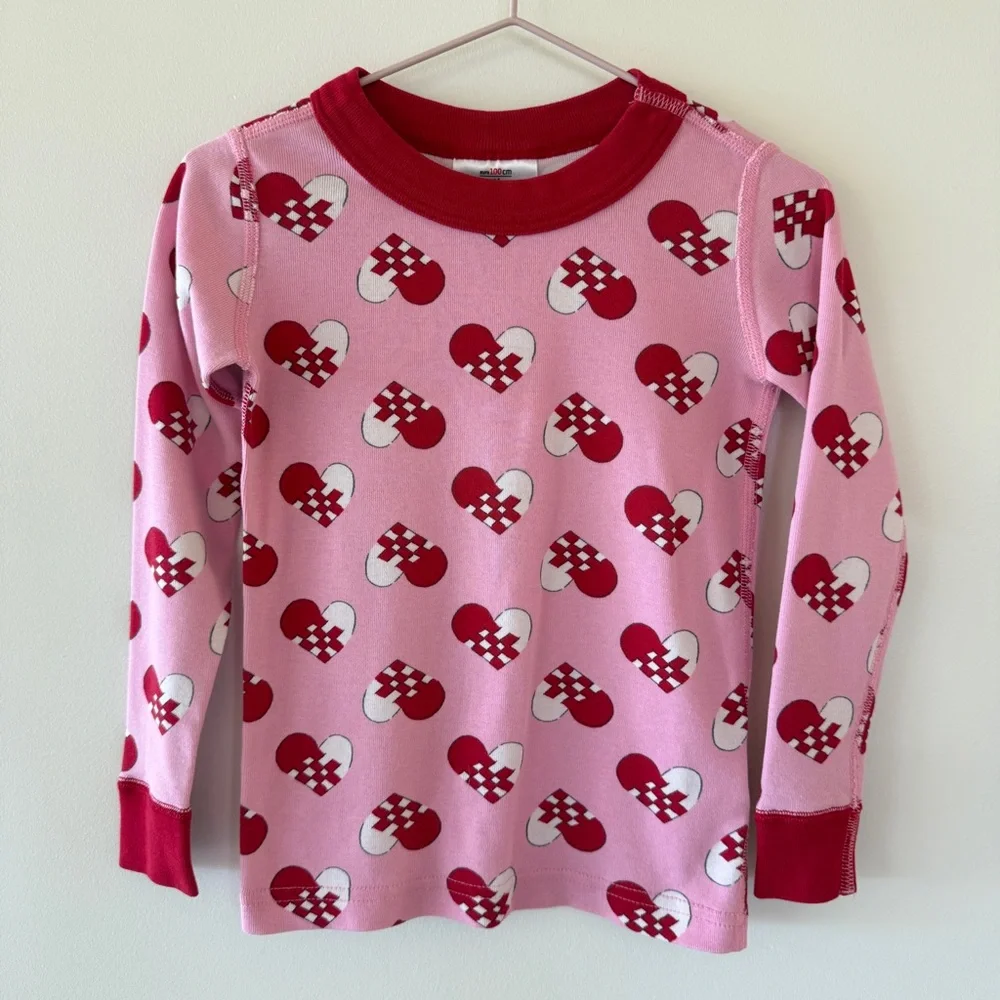 Hanna Andersson Valentine Hearts Long Johns Pajama Set Pink Red 4T